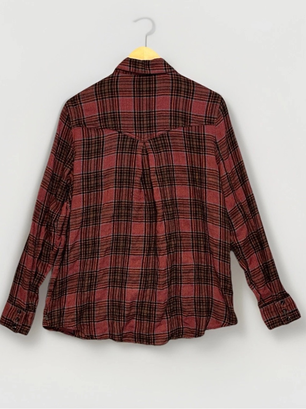 Free People Plaid Flannel Shirt Cotton Wool Blend Long Sleeve Gathered Yoke - Picture 2 of 9